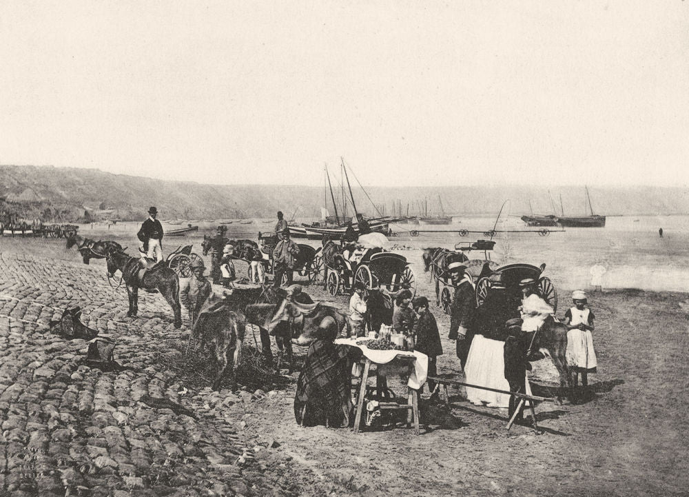 YORKSHIRE. On the beach at Filey, c.1865 1935 old vintage print picture